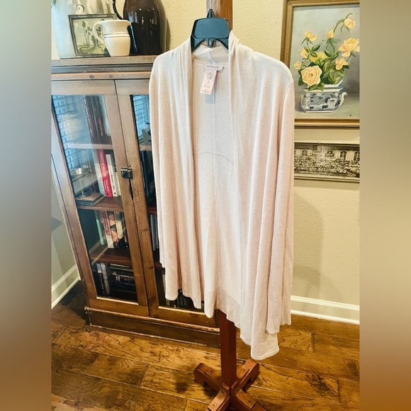 Philosophy long sleeve open front long cardigan sweater closet staple SZ M beige - Picture 3 of 8